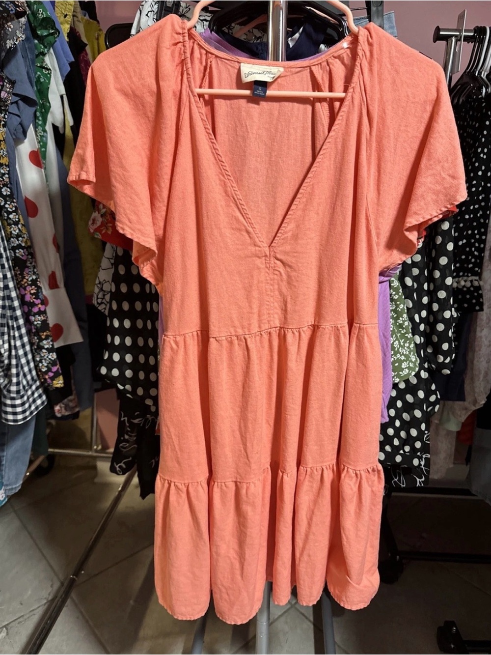 Universal Thread Coral Asymmetrical Tiered V-Neck Dress
